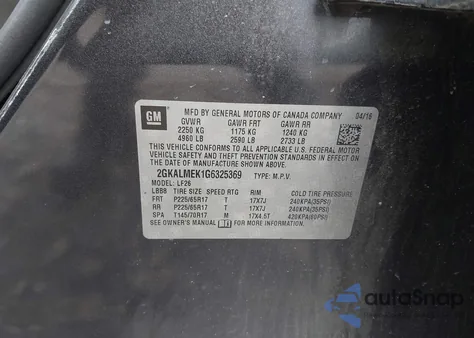 2016 GMC Terrain Sle-1 z USA, uszkodzony, nr VIN 2GKALMEK1G6325369